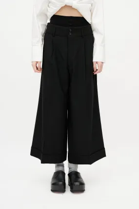 Black Wool Wide Leg Cropped Trouser