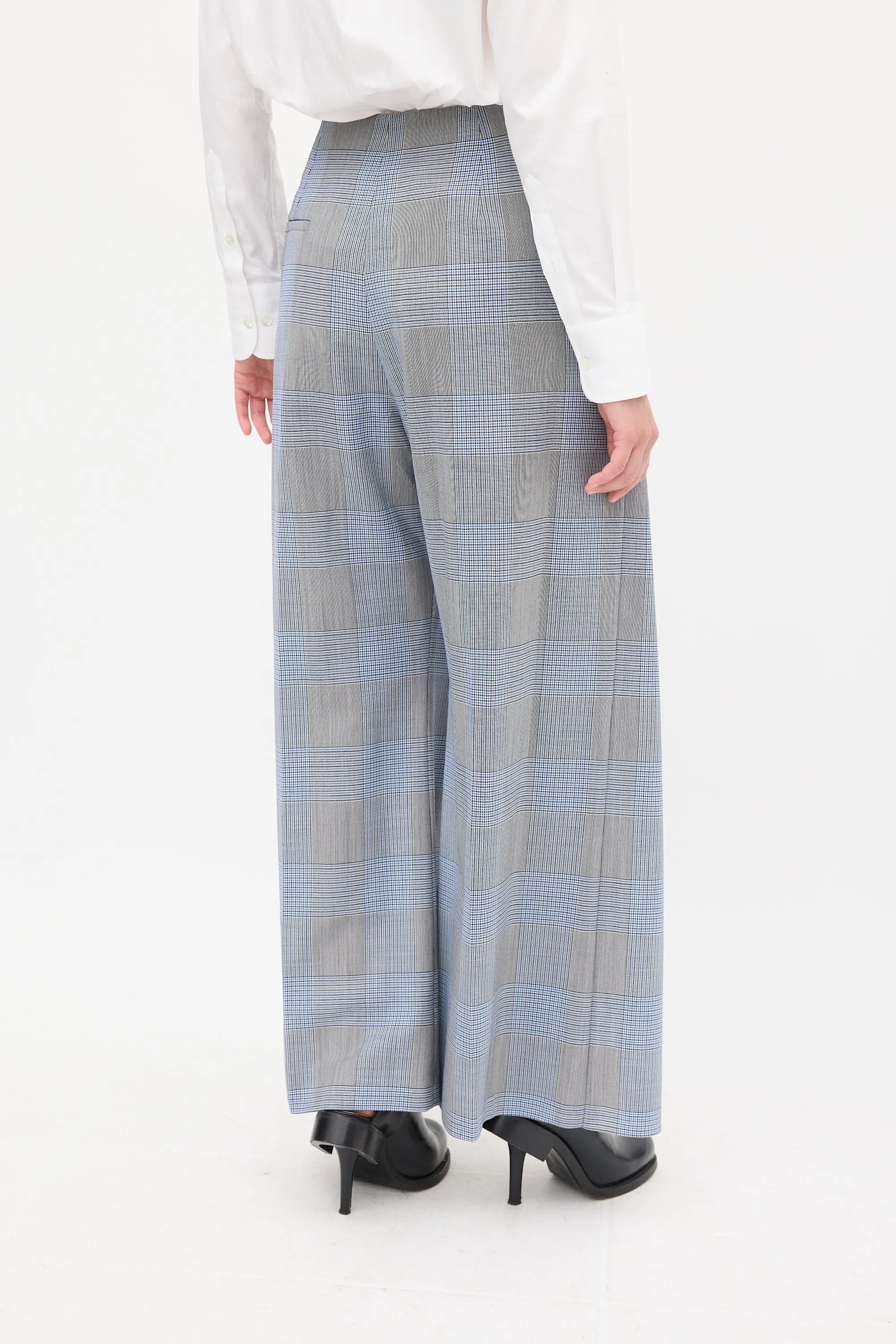 Blue & Multi Wool & Mohair Check Sarong Trouser