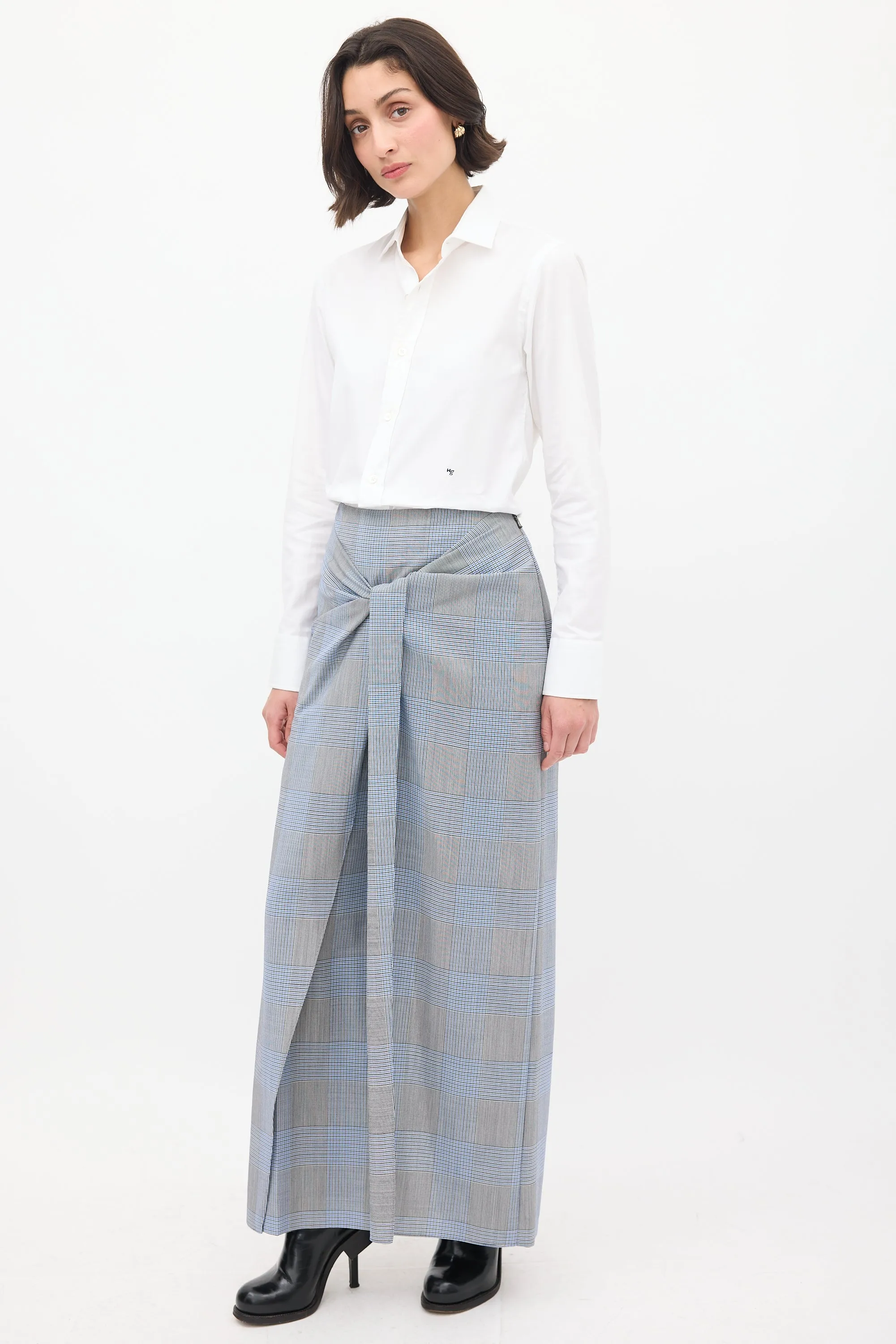 Blue & Multi Wool & Mohair Check Sarong Trouser