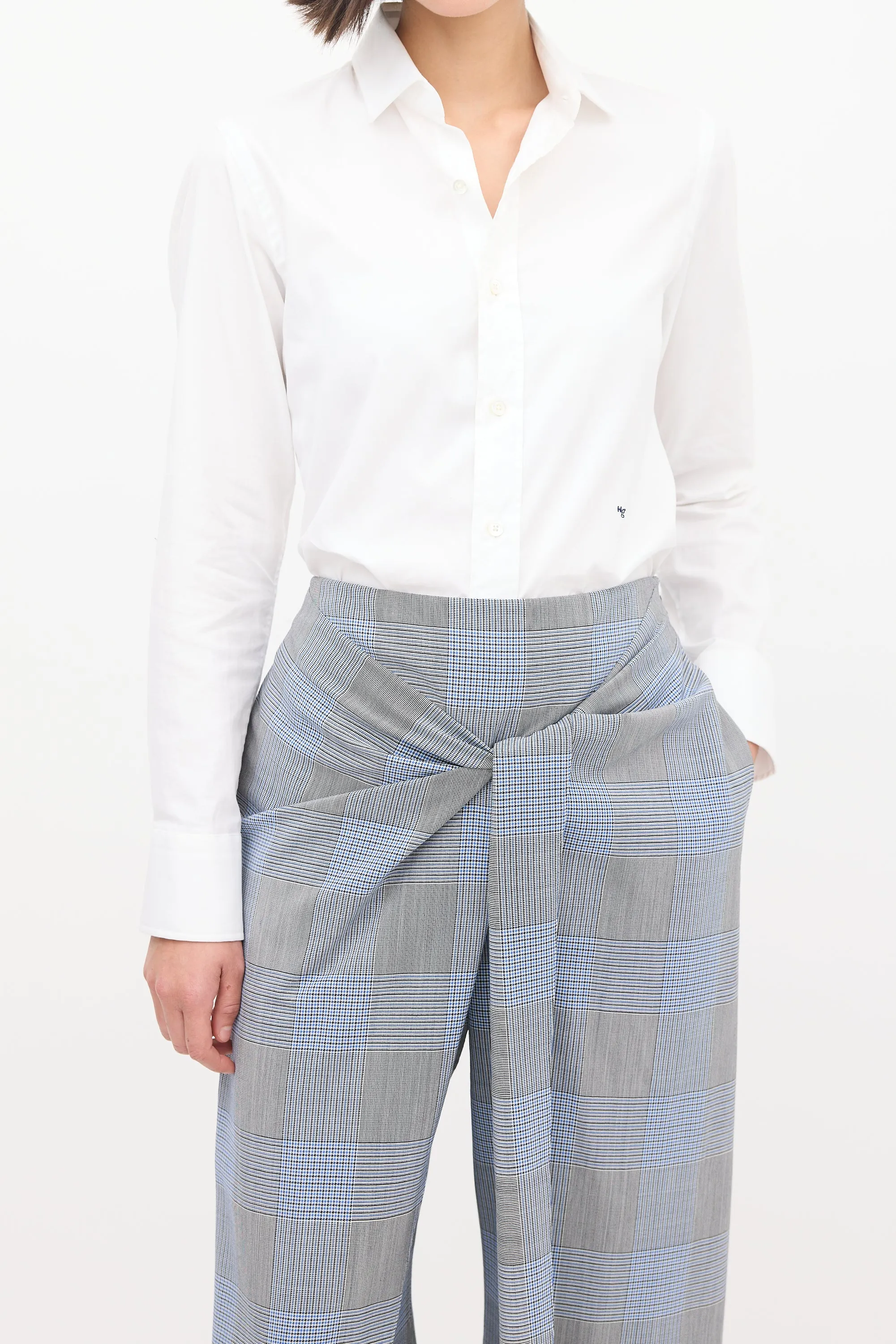 Blue & Multi Wool & Mohair Check Sarong Trouser