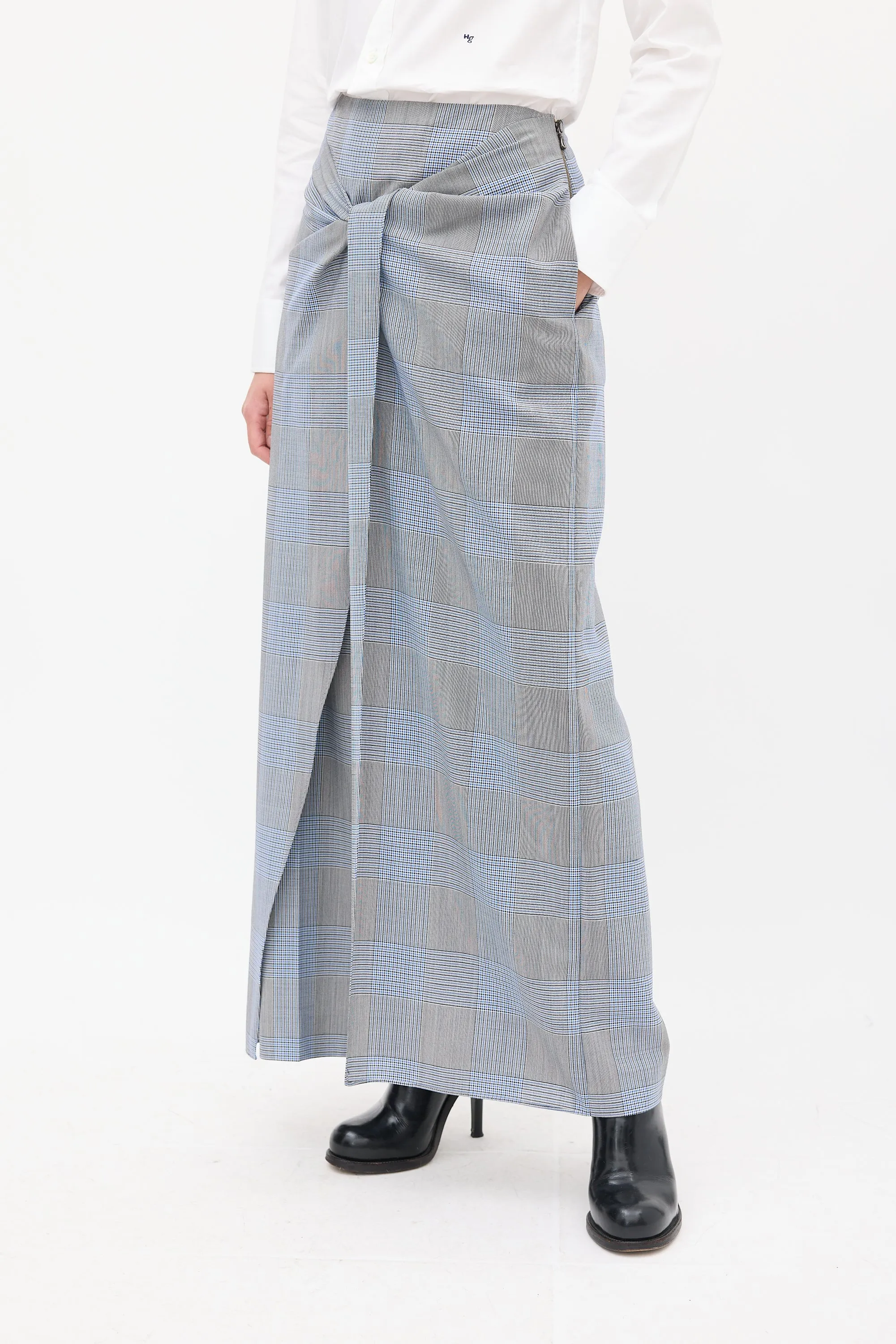 Blue & Multi Wool & Mohair Check Sarong Trouser