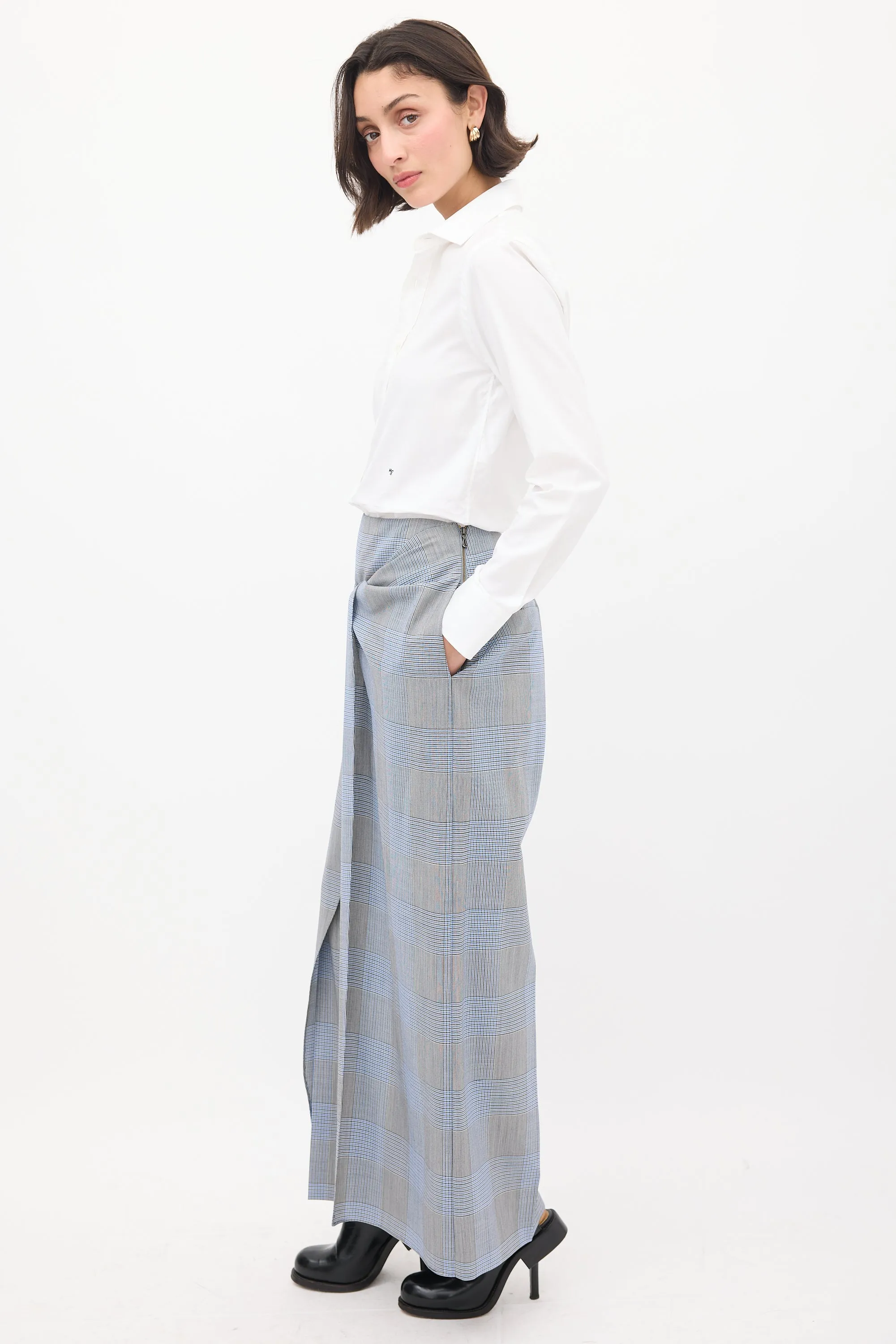 Blue & Multi Wool & Mohair Check Sarong Trouser