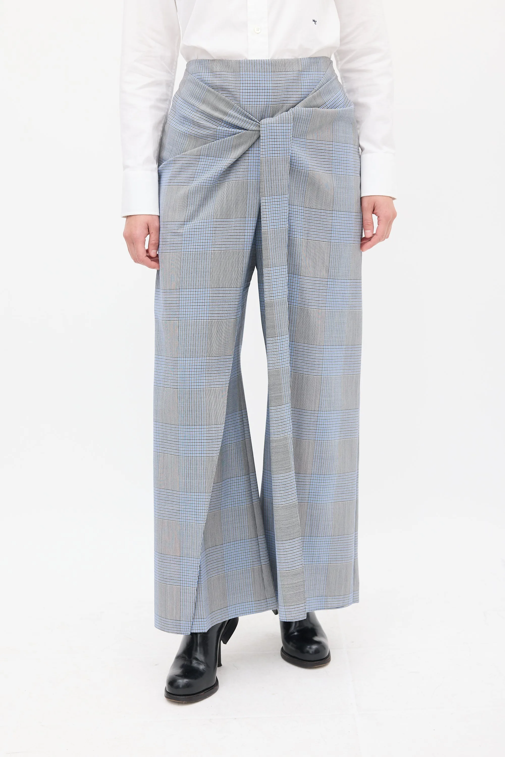 Blue & Multi Wool & Mohair Check Sarong Trouser