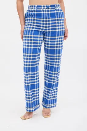 Blue & White Check Wide Leg Trouser