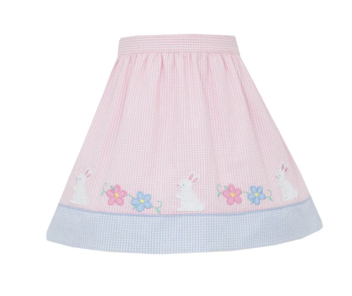Claire & Charlie Girls Pink & Blue Gingham Seersucker Skirt - Bunny Garden