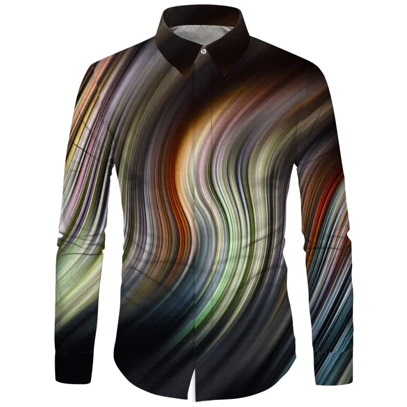 Cloudstyle Men Printing Shirts Space Nebula Aurora Printed 3D Clothes Fall Winter 2018 New Fashion Shirt Camisas Hombre Slim Fit