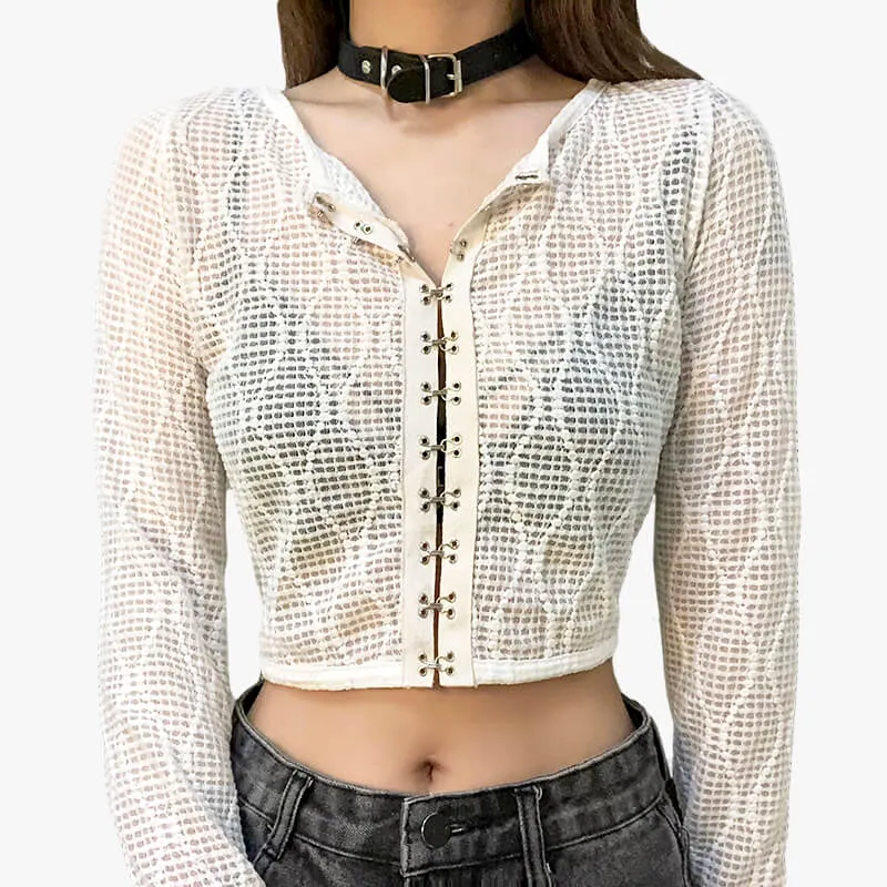Coquette Fashion Сrop Blouse White Mesh Top