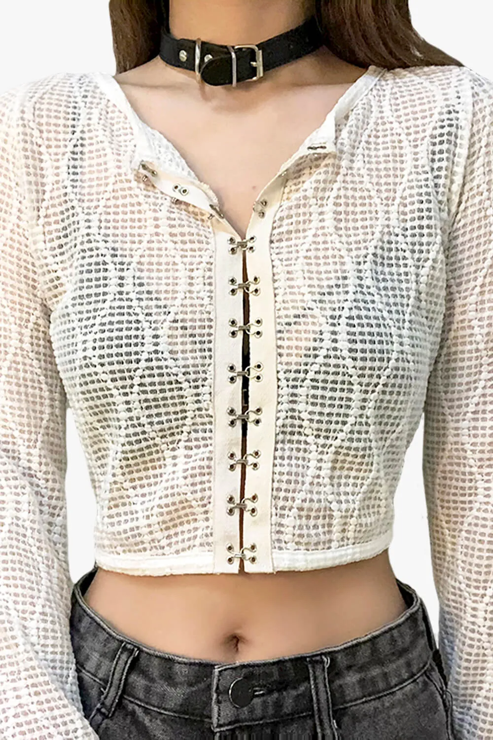 Coquette Fashion Сrop Blouse White Mesh Top