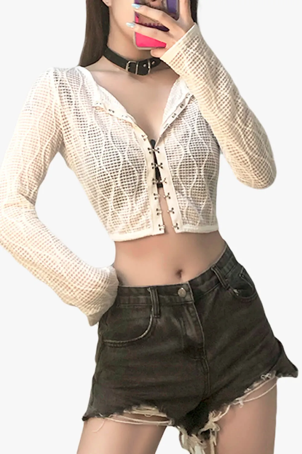 Coquette Fashion Сrop Blouse White Mesh Top