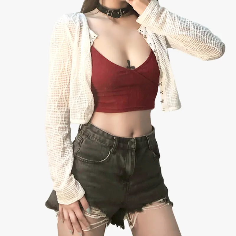 Coquette Fashion Сrop Blouse White Mesh Top