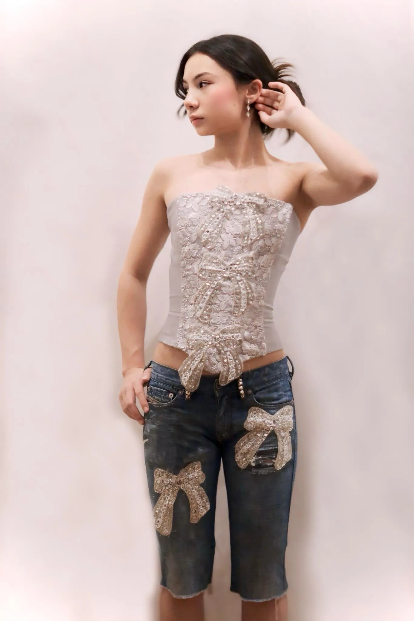 Corset and Distress Jean Shorts - Lorenza