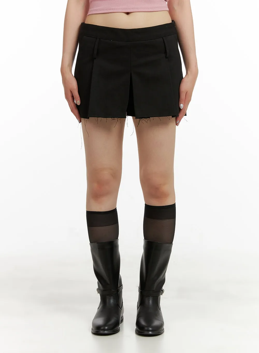 Destroyed Hem Pleated Skorts CU425