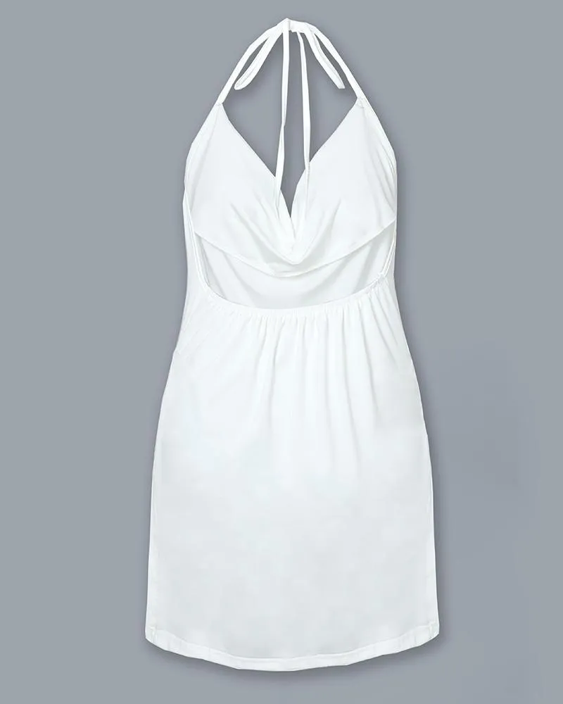 Dunnmall Drape Neck Open Back Side Slit Party Dress