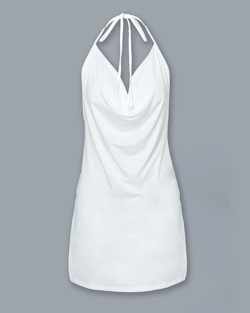 Dunnmall Drape Neck Open Back Side Slit Party Dress