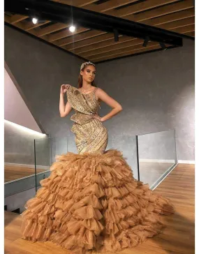 Luxury Evening Gown Golden Brown
