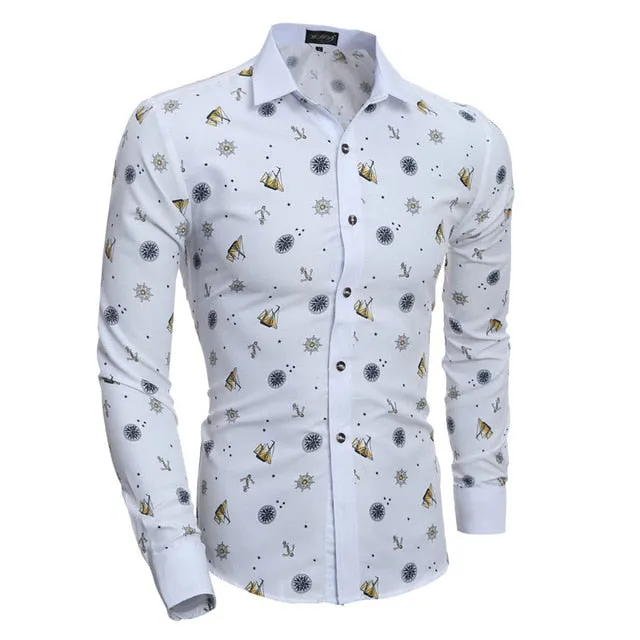 Men Shirt 2019 Spring Summer New 3D Print Patchwork Flower Shirt Fashion Trend Brand Clothing Slim Society Street Shirt Men
