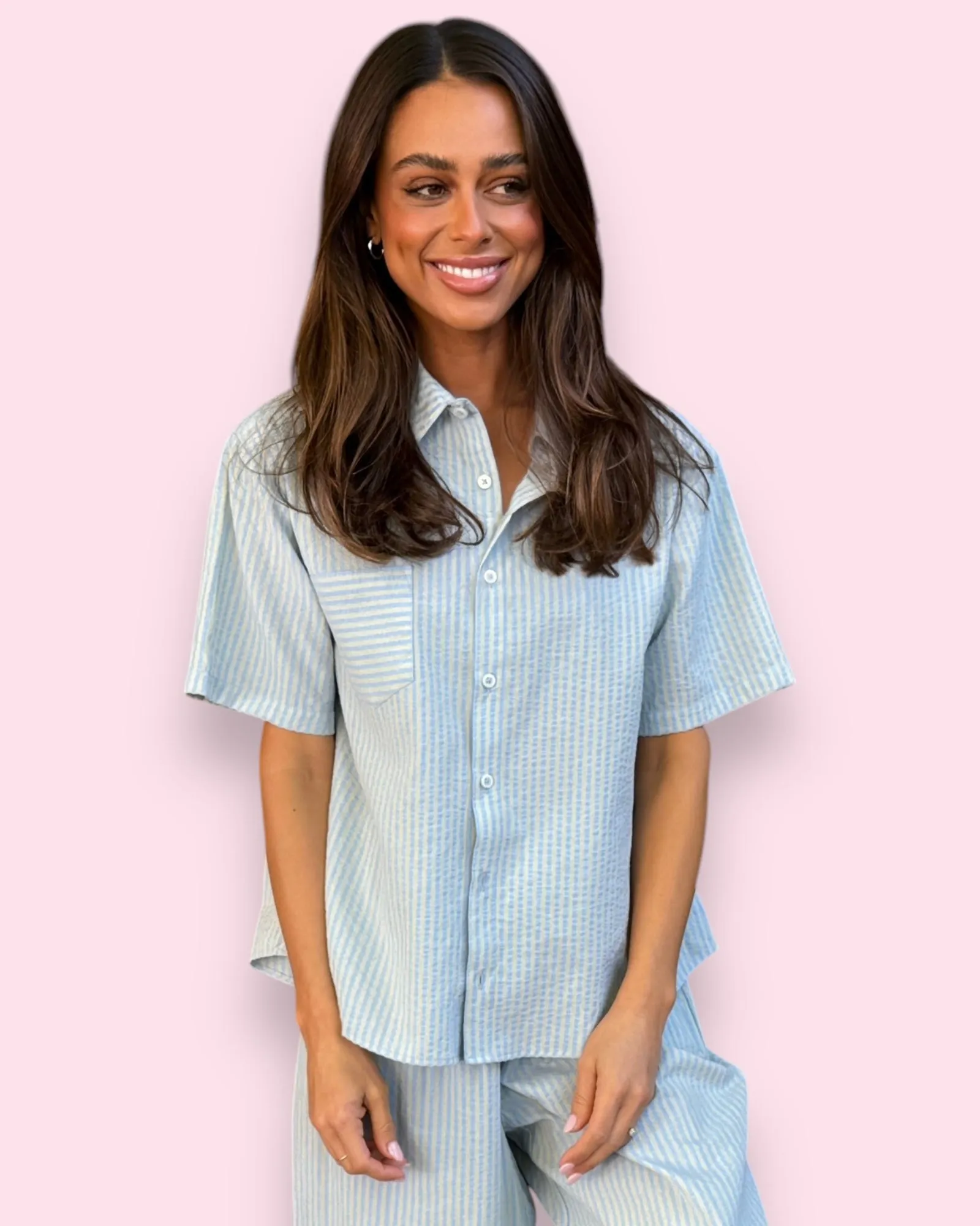 Samara PJ Set - Blue/Green Stripe