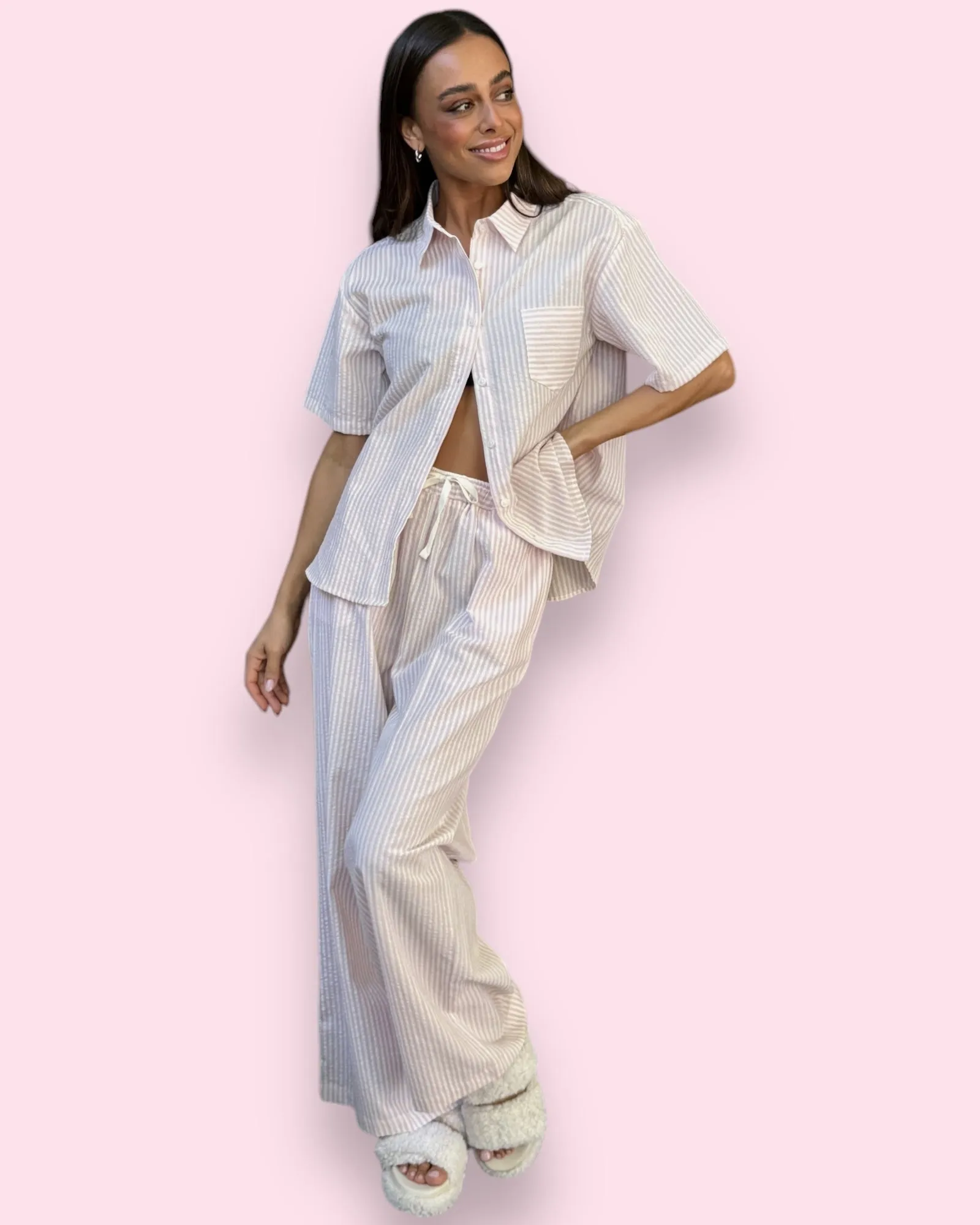 Samara PJ Set - Pink/White Stripe